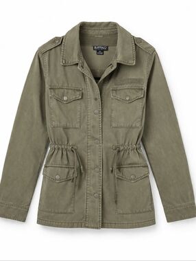 Olive Utility Jacket Drawstring Waist | Safari Military Style | Lightweight Spri